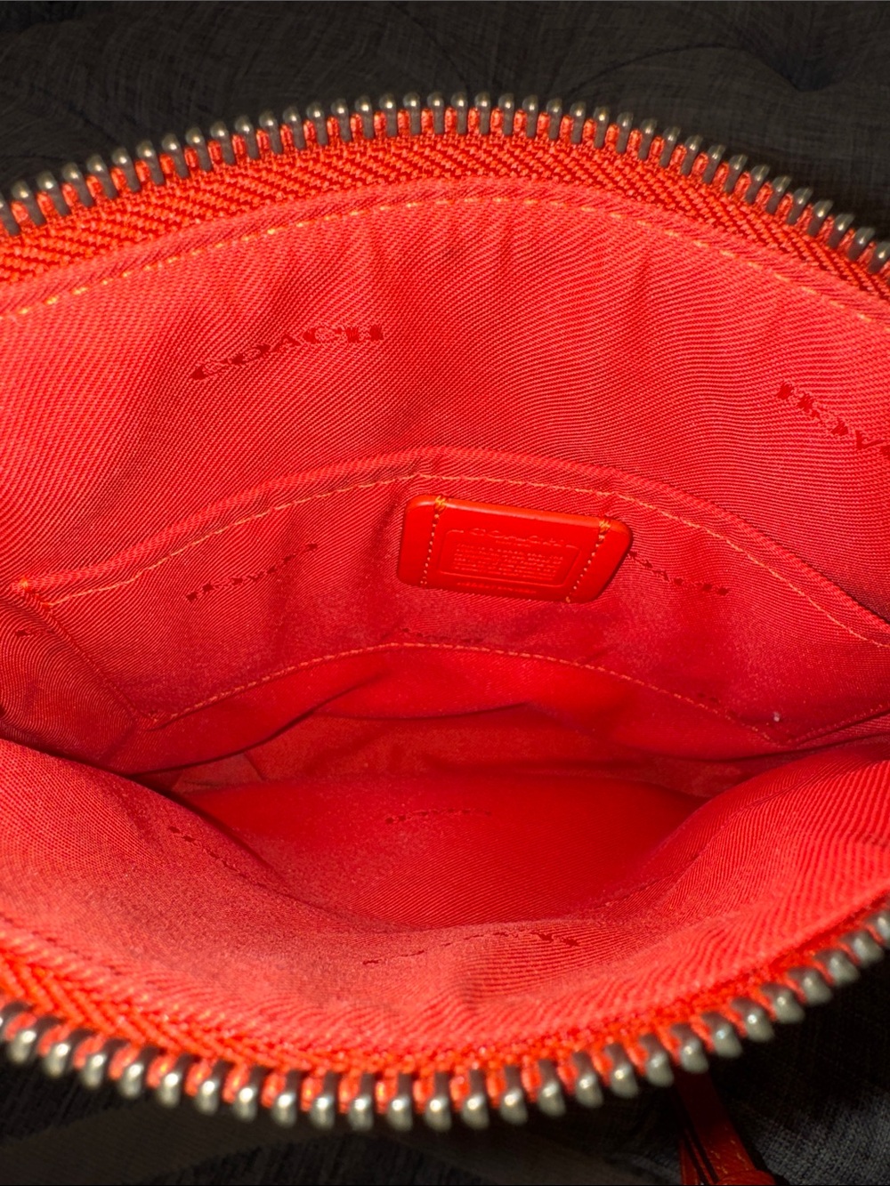 Coach Bag Kitt Orange Rusted Red Leather Crossbody with Patterned Scarf - Picture 11 of 17
